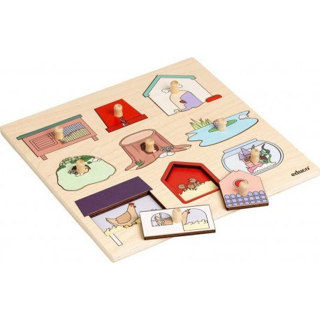 NC Puzzle En Bois Puzzle Surprise Maisons D'animaux Jeu Montessori