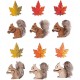 NC 12 Écureuils Et Feuilles Adhésifs En Bois 4 Types 3 Cm