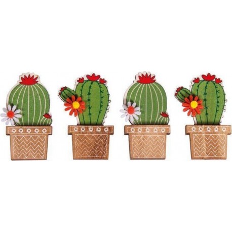 NC 4 Autocollants En Bois Cactus 6,1 Cm