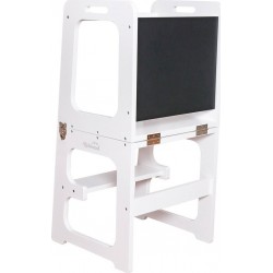 Tour D'apprentissage Montessori Robincool Evolutive Ii Blanche 43x40x86cm Barre De Sécurité, Tableau, Convertible En Bu