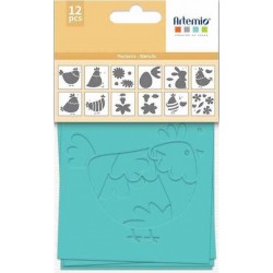 NC Set 12 Pochoirs 9 X 9 Cm Poules