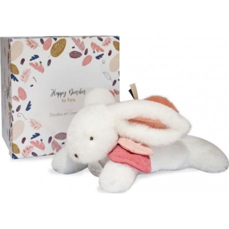 Doudou Et Compagnie Peluche Lapin 25 Cm Lapin Pompom Blanc/terracotta