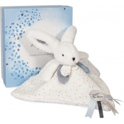 Doudou Et Compagnie Doudou Lapin 25 Cm Blanc/bleu Lapin Pompon Blanc