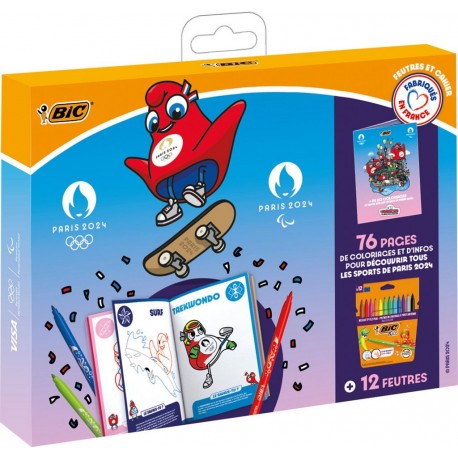 JO BIC KIDS Coffret coloriage JO Paris 2024 Pochette Feutres et Cahier de Coloriage BIC KIDS le coffret avec 12 feutres et un ca