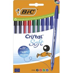 BIC Stylo bille Cristal Soft 1,2mm Assortis lot de 10 stylos