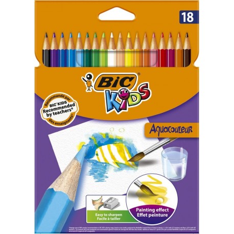 BIC Crayon de couleur Kids Aquacouleur lot de 18 crayons de couleur