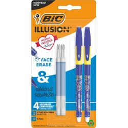 BIC Stylo bille gel Illusion effaçable lot de 2 stylos et 2 recharges