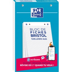 OXFORD Fiche bristol 12,5cm x 20cm Perforée blanche Petite carreaux le bloc de 30 fiches