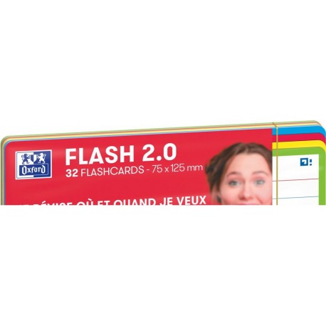 OXFORD Fiche bristol Flash 2.0 7,5cm x 12,5cm Non perforée avec bords colorés lot de 32 fiches