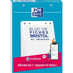 OXFORD Fiche bristol A5 Perforée blanche Petite carreaux le bloc de 30 fiches