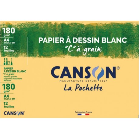 CANSON Papier à dessin C à Grain 180g/m² blanc x12 la pochette de 12 feuilles