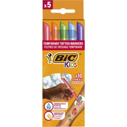 BIC Feutre de tatouage temporaire avec pochoires KIDS le kit avec 5 feutres et 10 pochoirs