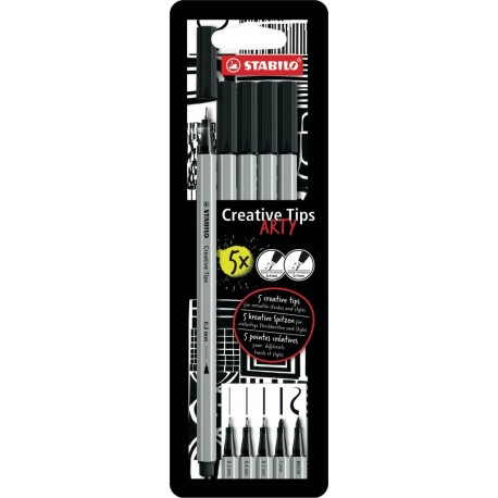 STABILO Feutre Arty Creative Tips Noir lot de 5 feutres