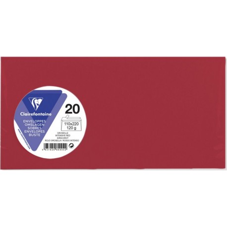 CLAIREFONTAINE Enveloppe longue rouge groseille 110x220mm 120g x20 lot de 20 enveloppes