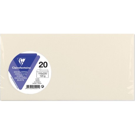 CLAIREFONTAINE Enveloppe longue ivoire 110x220mm 120g x20 lot de 20 enveloppes