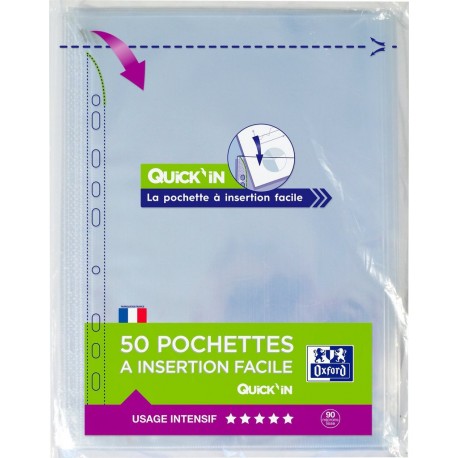 OXFORD Pochette perforée Quick'In lisse 21x29,7cm 25 feuilles lot de 50 pochettes