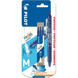 PILOT Stylo roller Frixion Clicker bleu + 3 recharges pointe moy le stylo + 3 recharges