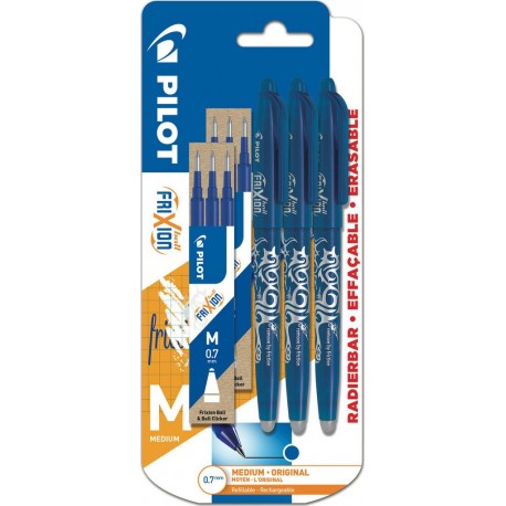 PILOT Stylo roller effaçable Ball bleu X3 + 6 recharges bleues lot de 3 rollers et 6 recharges