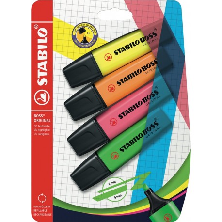 STABILO Surligneur couleurs assortis lot de 4 surligneurs