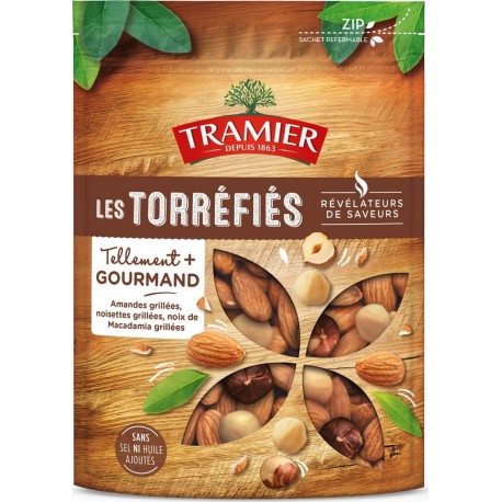 TRAMIER Fruits secs amandes grillées noisettes grillées noix de macadamia grillées sans sel ni huile ajoutés 160g