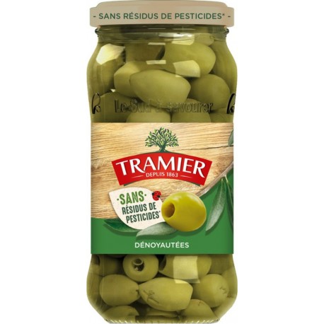 TRAMIER Olives vertes dénoyautées sans résidus pesticides 260g