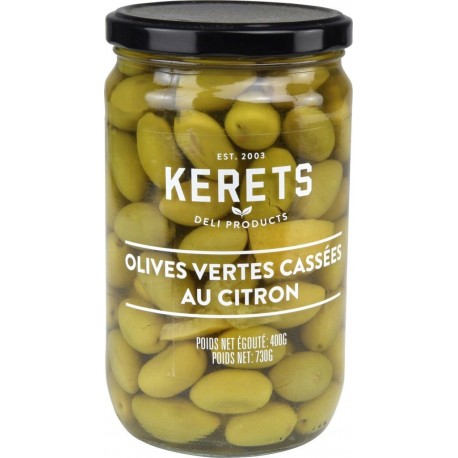 KERETS Olives vertes cassées au citron 400g net égoutté