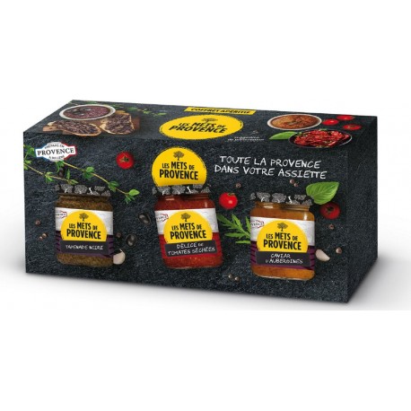 METS DE PROVENCE Coffret apéritif tapenade, tomates séchées & caviar d'aubergines le coffret de 3 pots de 90g