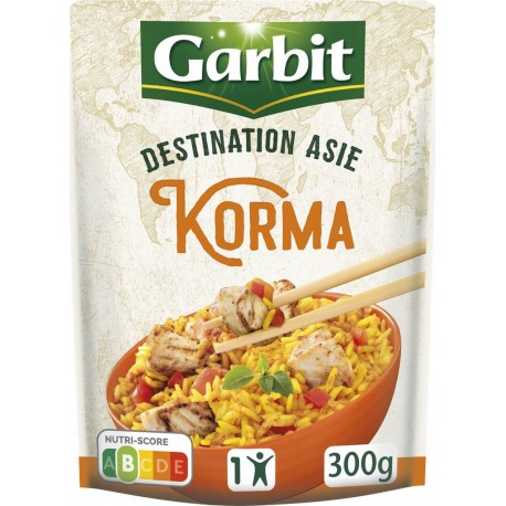 GARBIT Plat cuisiné korma riz long aux épices et curry de poulet 300g