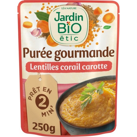 JARDIN BIOLOGIQUE Plat cuisiné purée gourmande lentille corail carotte bio 250g