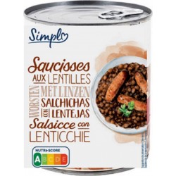 SIMPL Plat cuisiné saucisses aux lentilles 840g