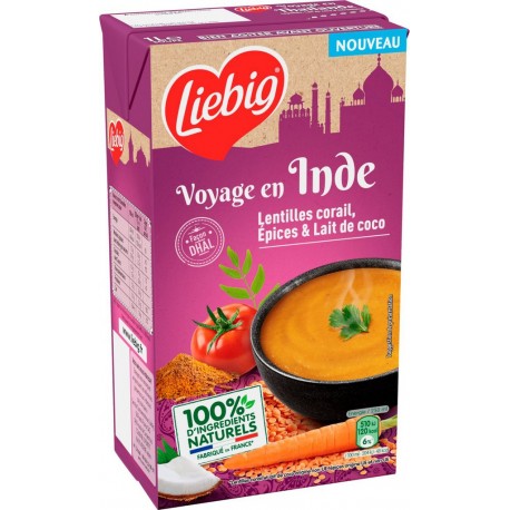 LIEBIG Soupe de Légumes Voyage en Inde Lentilles Corail, Epices et Lait de Coco 1L