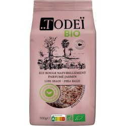 TODEI Riz long grain rouge parfumé jasmin variété Phka Malis Bio 500g