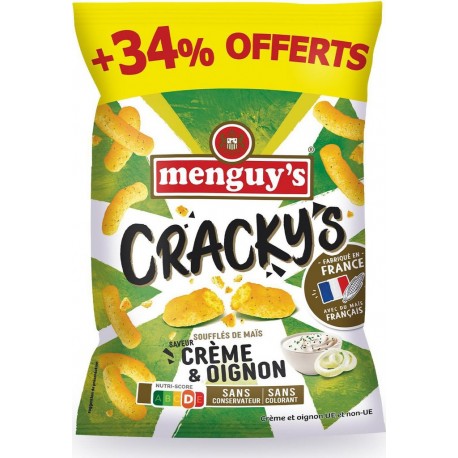 MENGUY Chips Soufflés De Maïs Crème Et Oignon 'S 180g + 34% offerts