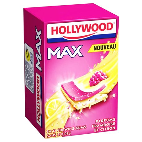 Hollywood Max Framboise Citron Sans Sucres 3 Etuis (lot de 10 x 18 étuis)