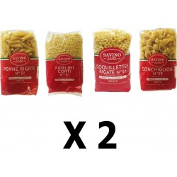 Lot 8x500g Pâtes Fidelini Corti + Penne Rigate + Conchiglioni + Coquilettes Savino Pasta les 8 unités de 0.5Kg