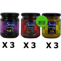 NC Lot 3x Lot 3x180g Tapenadine Noire + Tapenadine Verte + Confinade De Tomates Les Saveurs De Savino les 3 unités de 0.54Kg