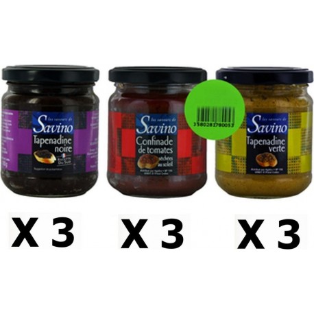 NC Lot 3x Lot 3x180g Tapenadine Noire + Tapenadine Verte + Confinade De Tomates Les Saveurs De Savino les 3 unités de 0.54Kg