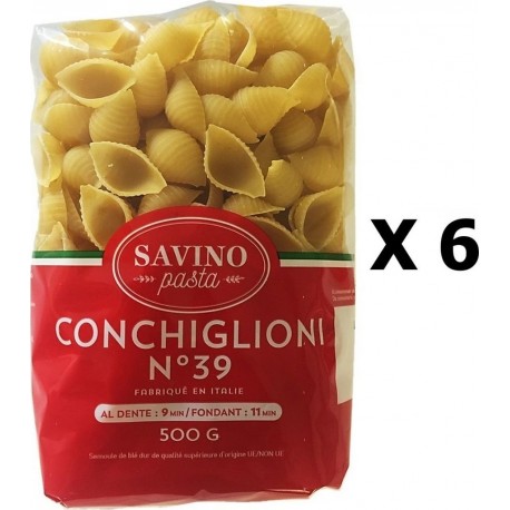 Lot 6x Pâtes Conchiglioni N°39 Savino Pasta Paquet 500g les 6 unités de 0.5Kg