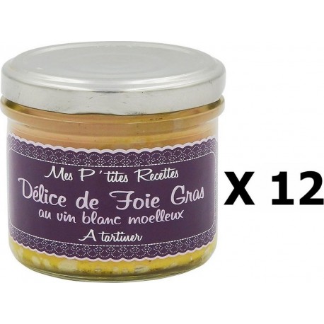 Lot 12x Délice De Foie Gras Au Vin Blanc Moelleux France Mes P'tites Recettes Pot 100g les 12 unités de 0.1Kg