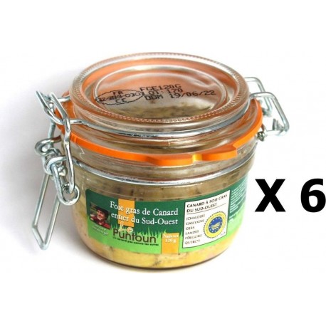 Canard Lot 6x Foie Gras De Entier Du Sud Ouest Igp La Ferme Du Puntoun Bocal 120g les 6 bocaux de 0.12Kg