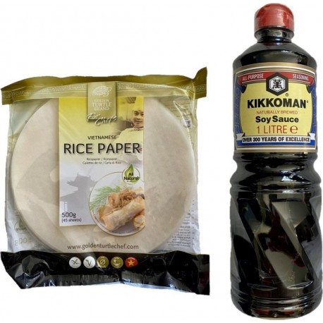 Kikkoman Feuilles De Riz 22cm, Sauce Soja Salée les 2 unités de 0.74Kg