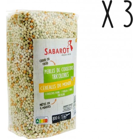 Sabarot Lot X3 Perles De Couscous Tricolores Sachet 800g les 3 sachets de 800g