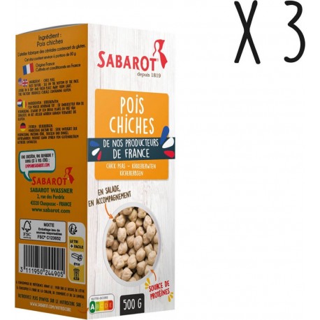 Sabarot Lot 3 X Pois Chiches De France Étui 500g les 3 paquets de 500g