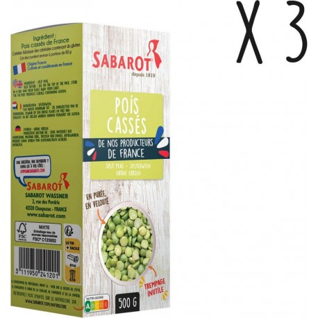 Sabarot Lot 3 X Pois Cassés De France Étui 500g les 3 paquets de 500g