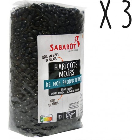 Sabarot Lot 3 X Haricots Noirs Sachet 1Kg les 3 sachets de 1Kg