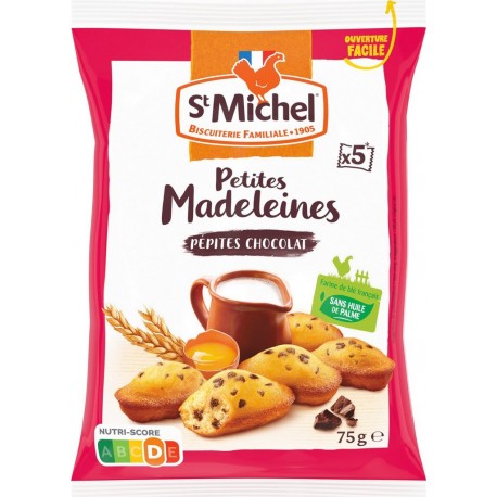 ST MICHEL Madeleines Pépites De Chocolat Sans Huile De Palme 5 madeleines de 75g