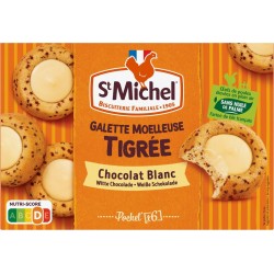 ST MICHEL Gâteaux Galettes Moelleuses Tigrées Coeur Chocolat Blanc Sans Huile De Palme 6 gâteaux de 180g