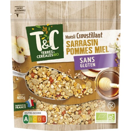 TERRES CEREALES BIO Céréales muesli croustillant de sarrasin pomme miel Bio TERRES & CEREALES BIO 400g