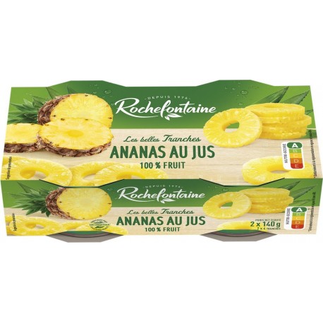 ROCHEFONTAINE Fruit en sirop ananas en tranches au jus sans sucre 454g