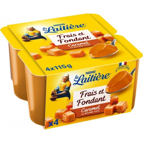 LA LAITIERE Crème Dessert Frais Et Fondant Caramel les 4 pots de 115g